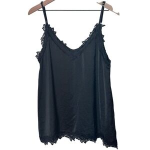 Entro Black Lace Trim Cami Top Womens Sleeveless Tank Size Large Boho Whimsigoth